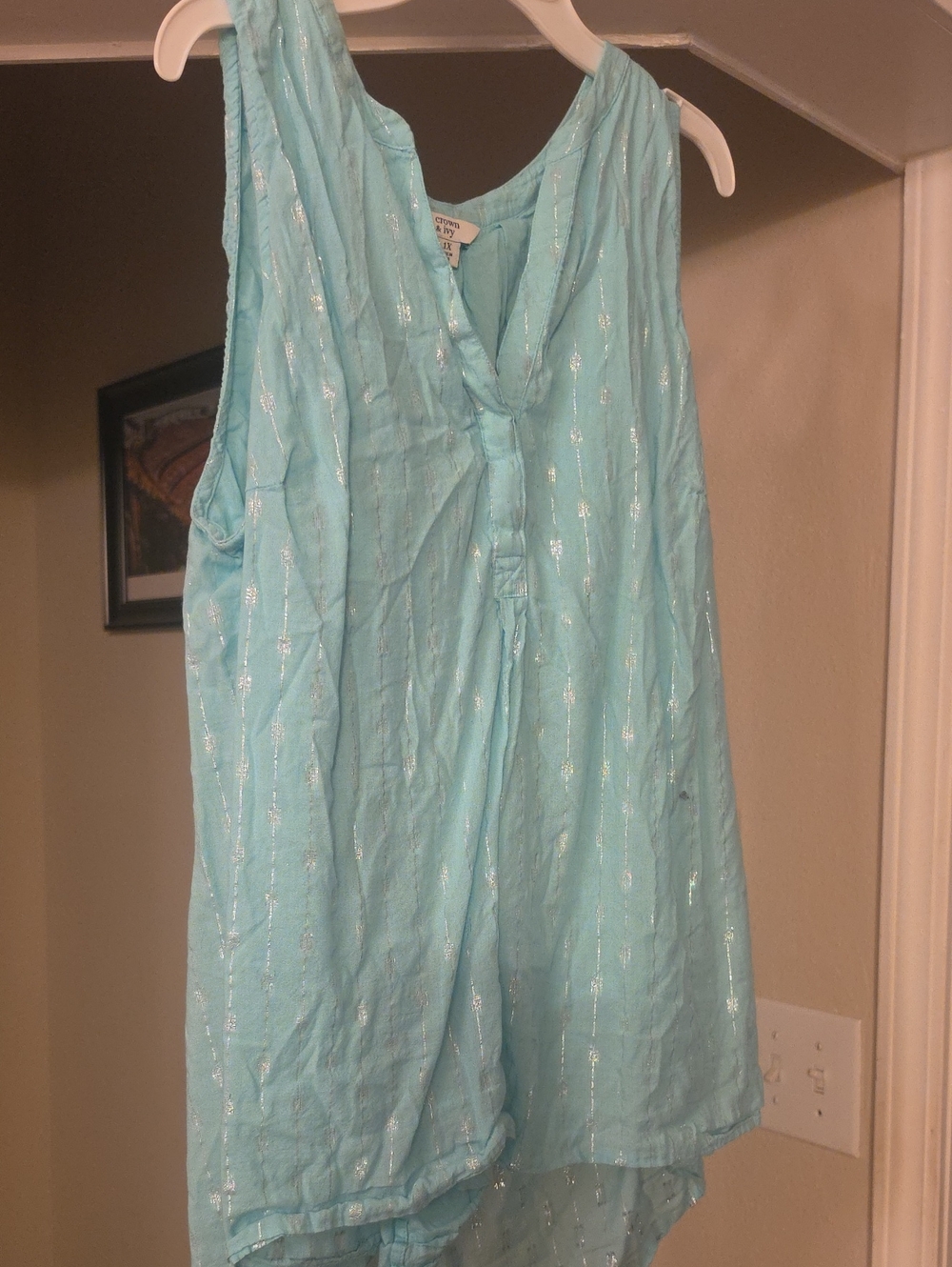 crown & ivy Aqua Tunic Top with Subtle Sheen